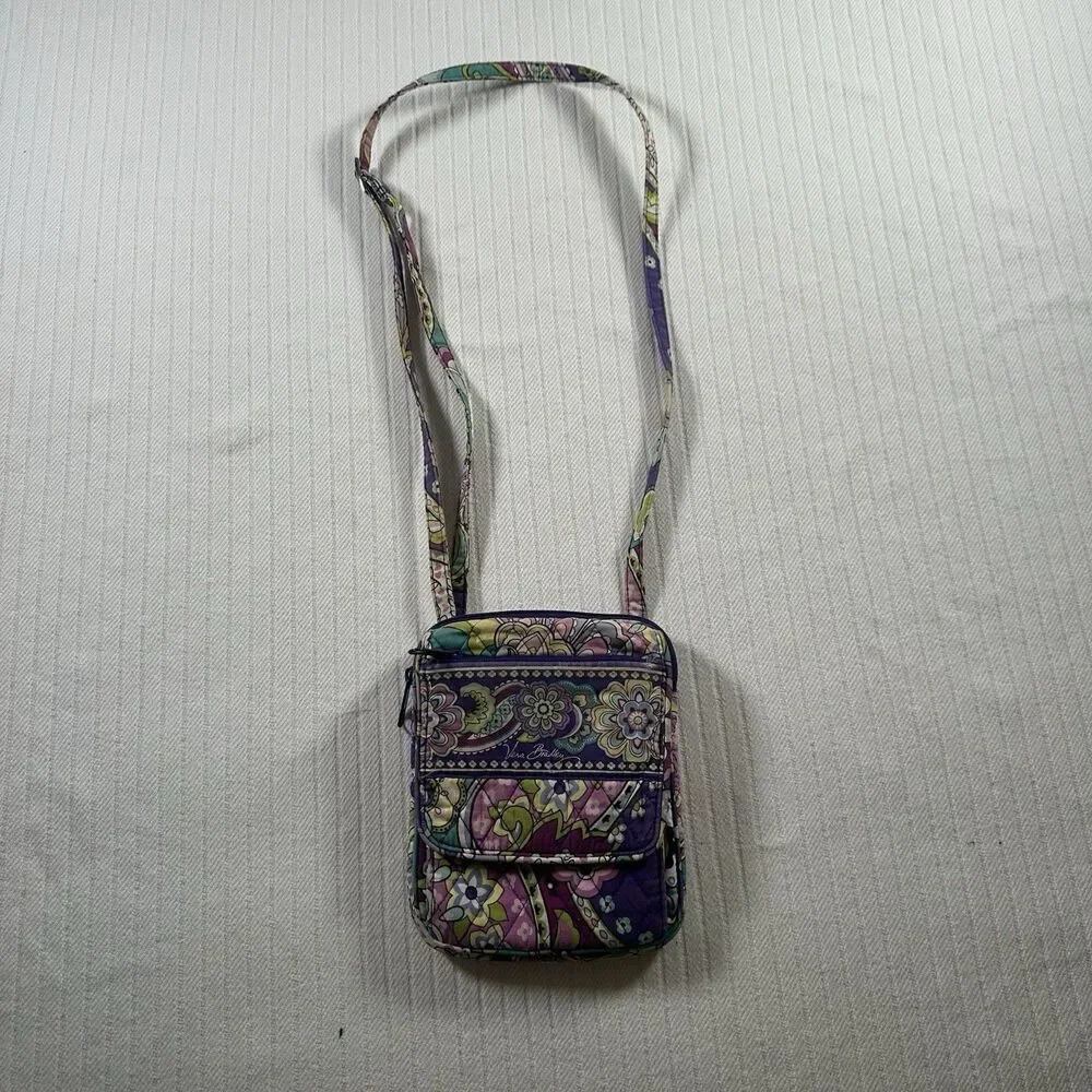 Vera Bradley Purple Floral Paisley Small Hipster Crossbody Purse~Snap/Zip